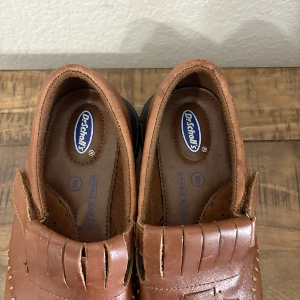 Dr. Scholl's Women's Timeless Mary Jane Flat Brown Woven Leather Shoes 8‎